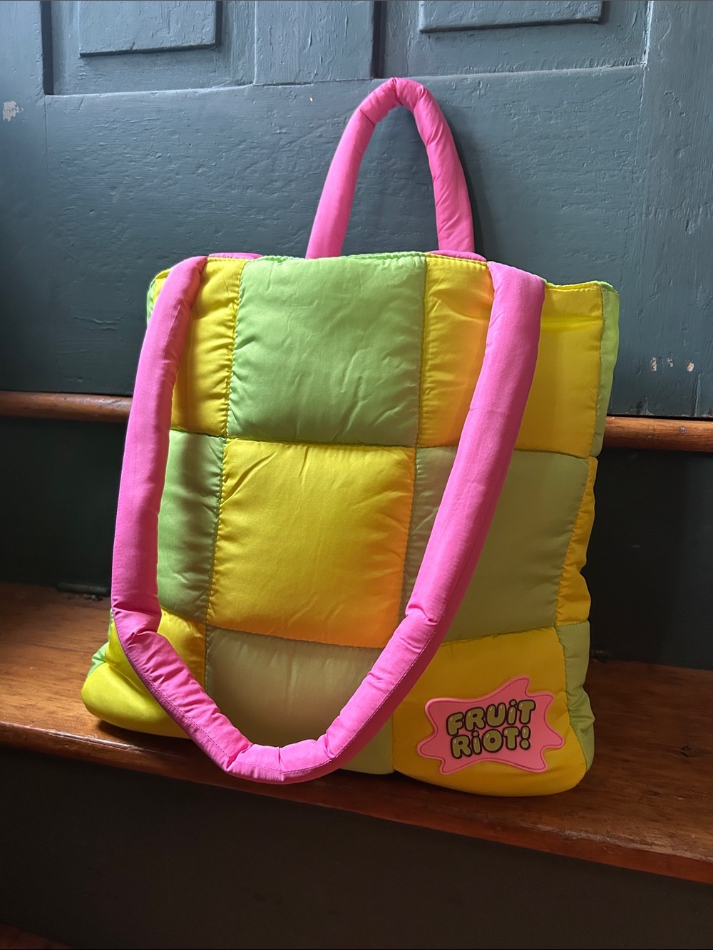 Quilted fruit riot Tote Bag in Pink, Lime & Yellow